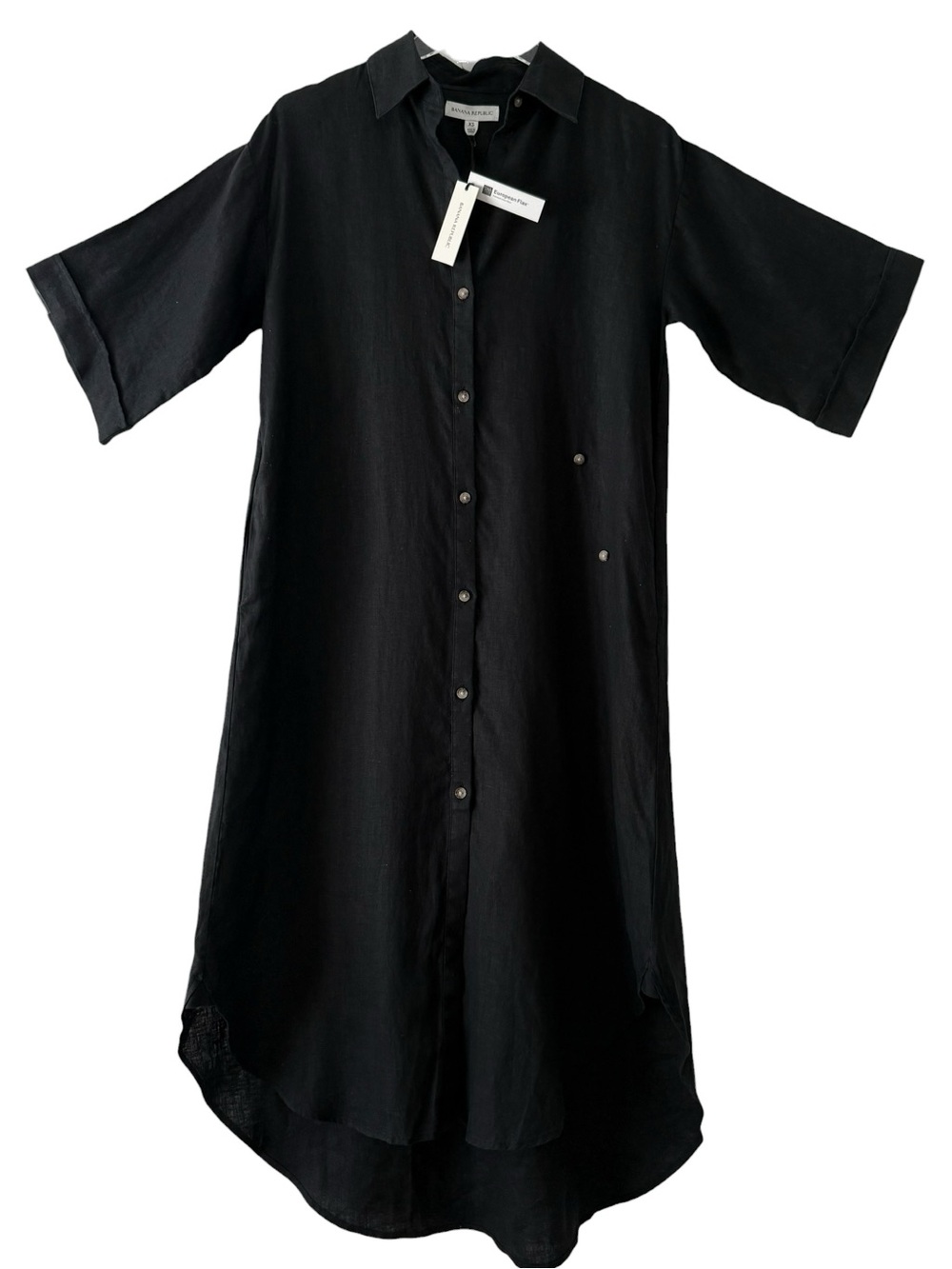 NWT 100% Linen Banana Republic Black Button-Front Oversized Pockets Size XS